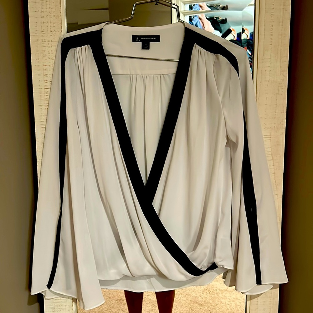 INC white and black flowy blouse